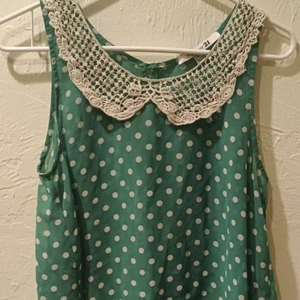 Forever 21 green w/ white polka dot w/ lace shirt